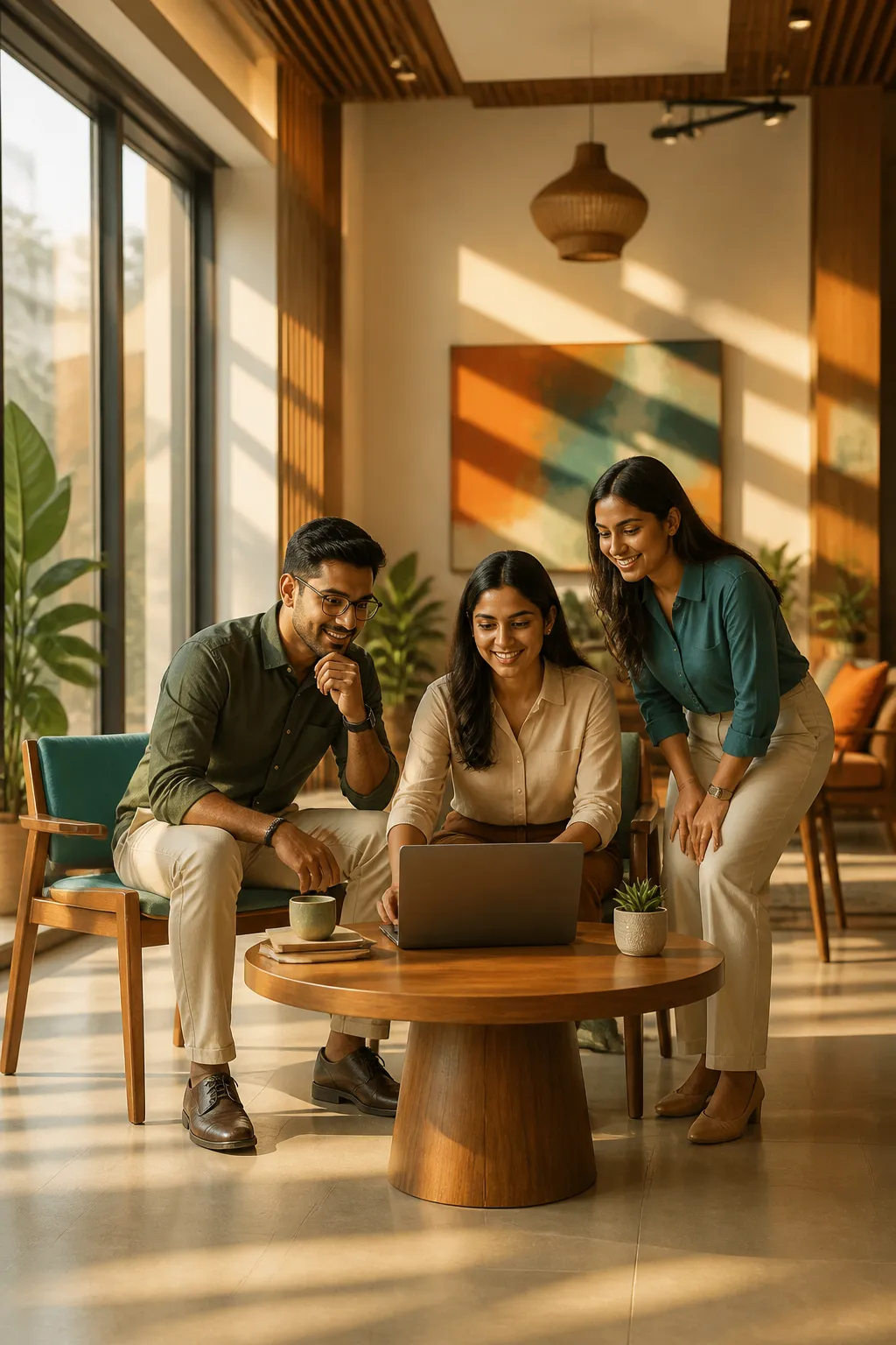 CorAgenAi team reviewing funnel performance in a warm Mumbai co-working space